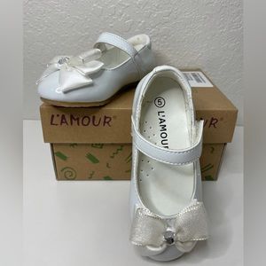 L’Amour Girls’ Flat Toddler Dress Bow Shoe NIB